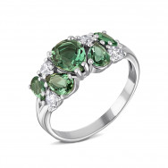 Серебряное кольцо с зеленым кварцем и фианитами (1650/1р-QGR)