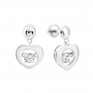Серебряные серьги-подвески Сердце с фианитами (2235/1р-CZ)