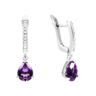 Серебряные серьги-подвески с аметистом и фианитами (2529/1р-AMET)