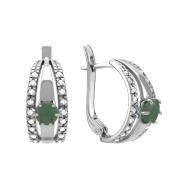 Серебряные серги с изумрудом и фианитами (275/смарсб/з/род)