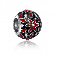 Серебряная бусина шарм «Цветок» с эмалью. Артикул 35136/12/1/393