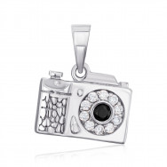 Серебряная подвеска Фотоаппарат с фианитами и эмалью (35677/12/1/3985)