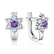 Серебряные серьги Цветы с аметистом и фианитами с40343/р