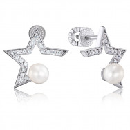 Серебряные серьги с фианитами и жемчугом (41017/12/1/2091)