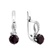 Серебряные серьги с гранатом и фианитами (585/гр с б/з род)