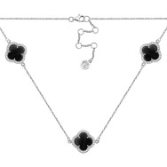 Серебряное колье Клевер с ониксом и фианитами (6317ch)