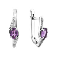 Серебряные серьги с аметистом и фианитами (678/ам с род)