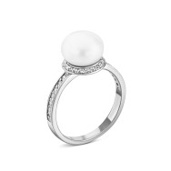 Серебряное кольцо с фианитами и жемчугом (8059 Р/8.5)