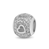 Серебряная бусина шарм Сердце с фианитами (П-001р)