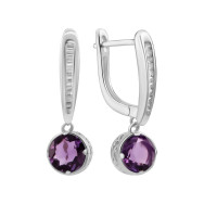 Серебряные серьги-подвески с аметистом и фианитами (SZDE16154 ам)