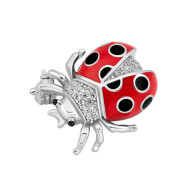 Серебряная брошь с эмалью и фианитами (B35967)