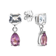 Серебряные серьги-подвески с топазом и аметистом (с1301Rh)