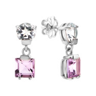 Серебряные серьги-подвески с топазом и аметистом (с1303Rh)