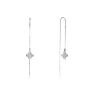 Серебряные серьги-протяжки Клевер с фианитами (SE00342-E/12/1)