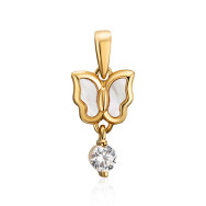 Серебряная позолоченная подвеска Бабочка с перламутром и фианитом (HJP-842-GOLD-P/20/4510)