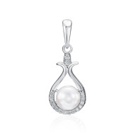 Серебряная подвеска с жемчугом и фианитами (SP00390-P/12/2649)