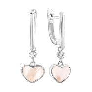 Серебряные серьги-подвески с перламутром и фианитами (E002879)