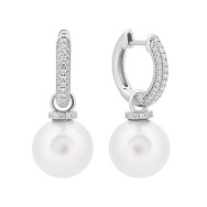 Серебряные серьги с жемчугом и фианитами (E37082-W)