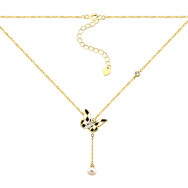 Серебряное колье с жемчугом и фианитами (EN02472-GD)