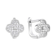 Серебряные серьги Клевер с фианитами (FE15573)