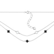 Серебряное колье Клевер с ониксом и перламутром (FN3964)