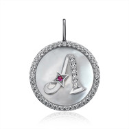 Серебряная подвеска Буква "A" с перламутром и фианитами (MP14287A-P/12/4489)