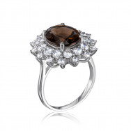 Серебряное кольцо с раухтопазом и фианитами. (NA777-R/12/6377)