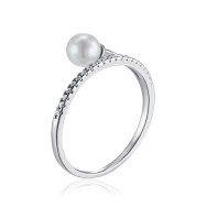 Серебряное кольцо с жемчугом и фианитами RI00088-R/12/4609
