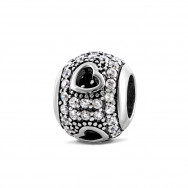 Серебряная бусина шарм Сияние сердец (П-001ч)