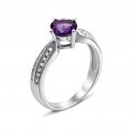 Серебряное кольцо с аметистом и фианитами (Тд0018/ам-R)