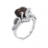 Серебряное кольцо с дымчатым кварцем и фианитами (1742/9р)