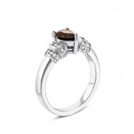 Серебряное кольцо с дымчатым кварцем и фианитами (Тд0058/раух-R)
