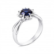 Серебряное кольцо с гидротермальным сапфиром и фианитами (1495/1р-HSPH)