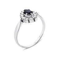 Серебряное кольцо с гидротермальным сапфиром и фианитами (1598/9p)