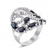 Серебряное кольцо с гидротермальным сапфиром и фианитами (1640/9р)