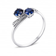Серебряное кольцо с гидротермальным сапфиром и фианитами (1940/9р-HSPH)