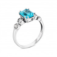 Серебряное кольцо с голубым кварцем и фианитами (1417/1р-QSWB)
