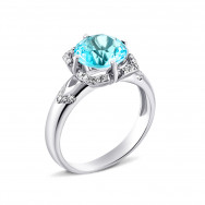Серебряное кольцо с голубым кварцем и фианитами (1494/1р-QSWB)