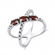 Серебряное кольцо с гранатом и фианитами (1398/1р-GARN)