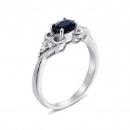 Серебряное кольцо с сапфиром и фианитами (Тд0014/сап-R)
