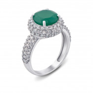 Серебряное кольцо с зеленым агатом и фианитами (1583/9р)