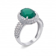 Серебряное кольцо с зеленым агатом и фианитами (1592/9р)