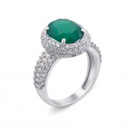 Серебряное кольцо с зеленым агатом и фианитами (1592/9р-GAG)