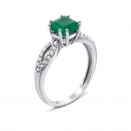 Серебряное кольцо с зеленым агатом и фианитами (1979/9р)