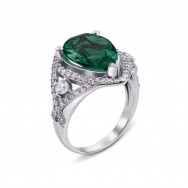 Серебряное кольцо с зеленым кварцем и фианитами (1675/9р)