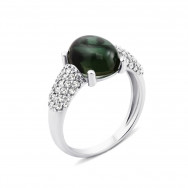 Серебряное кольцо с зеленым кварцем и фианитами (1692/9р)