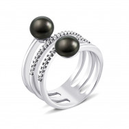 Серебряное кольцо с жемчугом и фианитами (1375/1р-PBL)