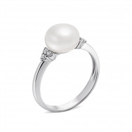 Серебряное кольцо с жемчугом и фианитами (1789/1р-PWT)