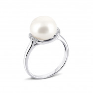 Серебряное кольцо с жемчугом и фианитами (1793/1р-PWT)