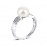 Серебряное кольцо с жемчугом и фианитами (1717/1р-PWT)